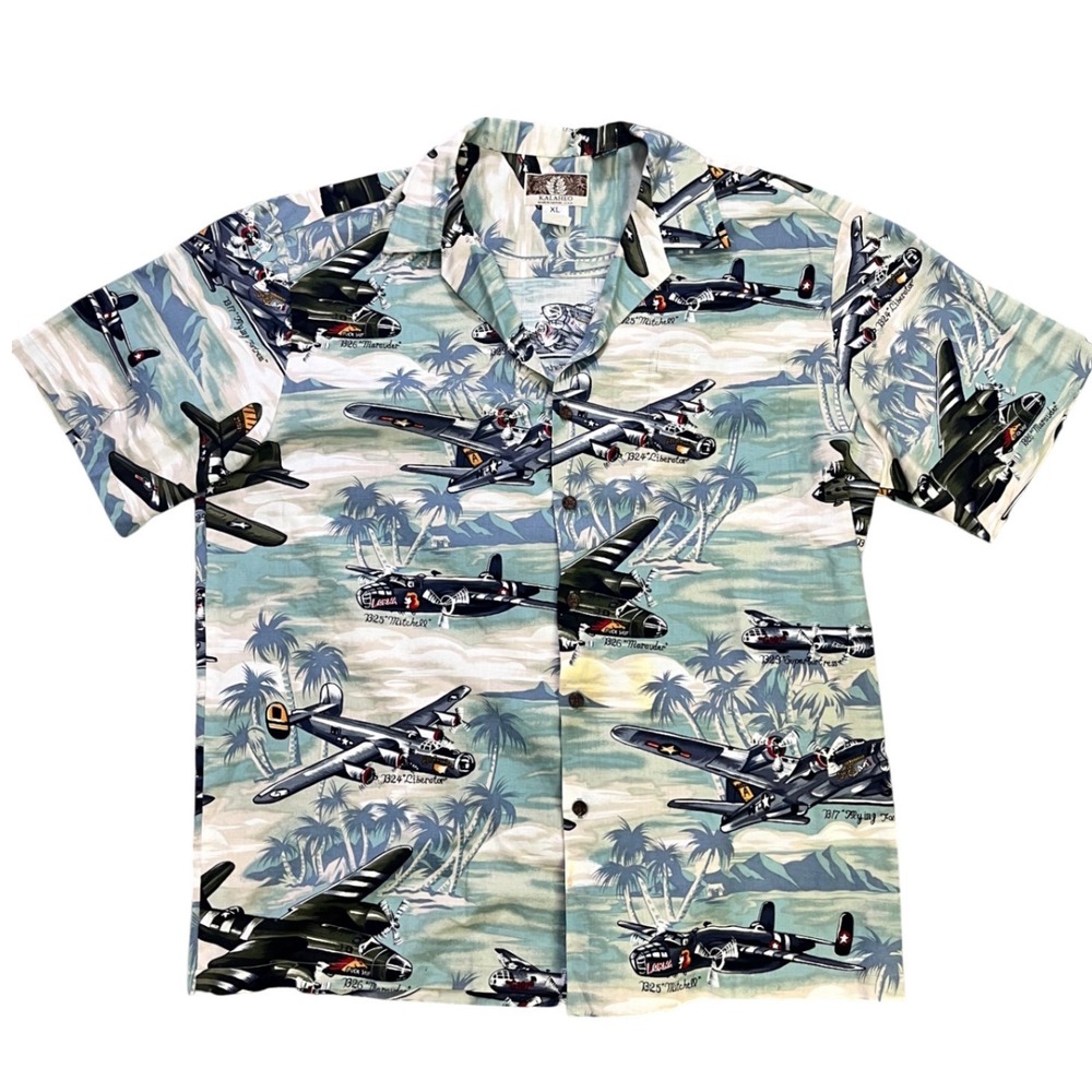 Kalaheo Mens XL Hawaiian‎ Shirt WWII Military Aircraft Warbirds Made in Hawaii